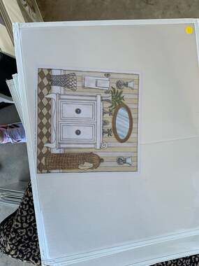 Chateau Basket Vintage Bathroom Art Print by Janet Tava